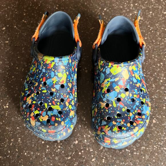 Crocs Shoes Big Kids Classic All Terrain Terrazzo Slip On Clogs Blue Size J2 - Picture 2 of 7